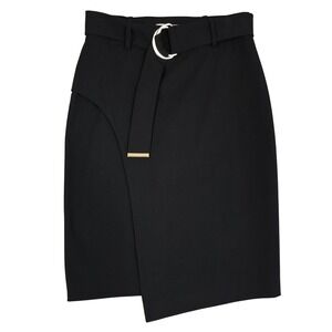 Calvin Klein Women's Black Belted Asymmetrical Wrap Pencil Skirt Professional 2